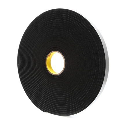3M 4504 Single Coated Foam Tape Black 0.5 in x 18 yd Roll