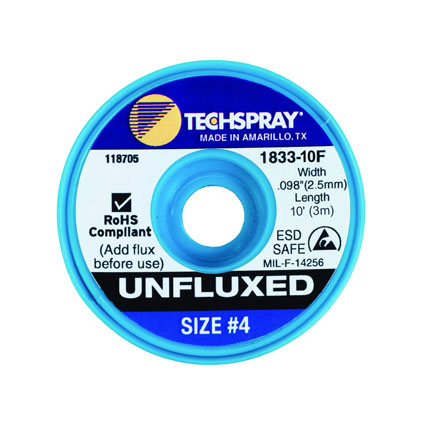 Techspray 1833 Unfluxed Desoldering Braid Blue 10 ft